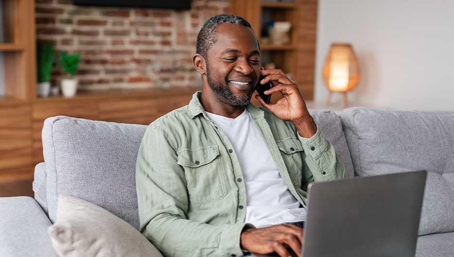 Man working from home contracting in cyber security