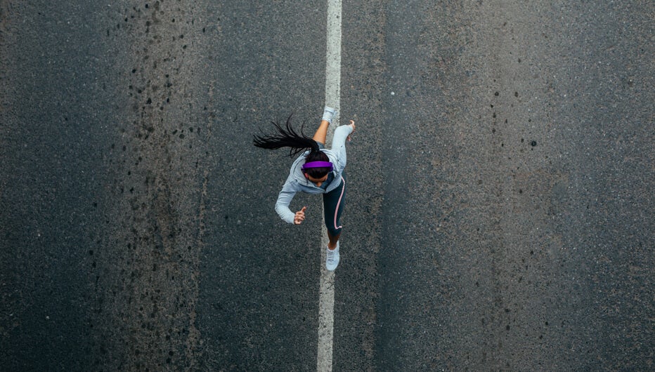 ariel view of person running