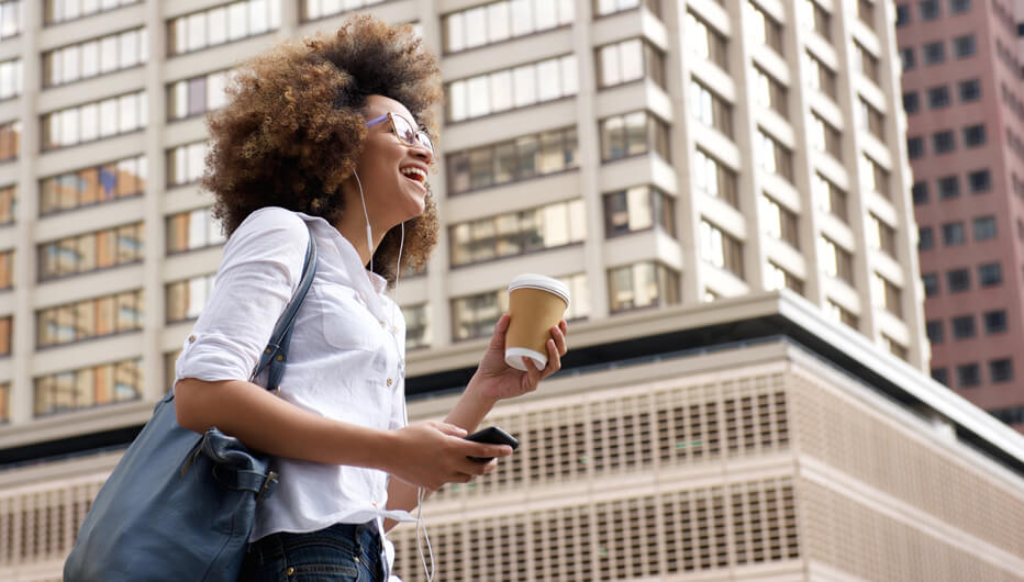 woman smiling with coffee