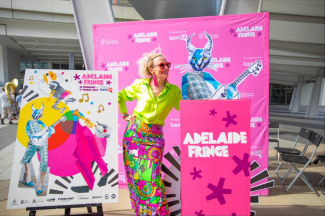 Woman with poster